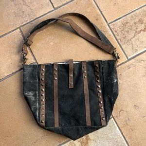 Mona B Black Canvas Shoulder Bag